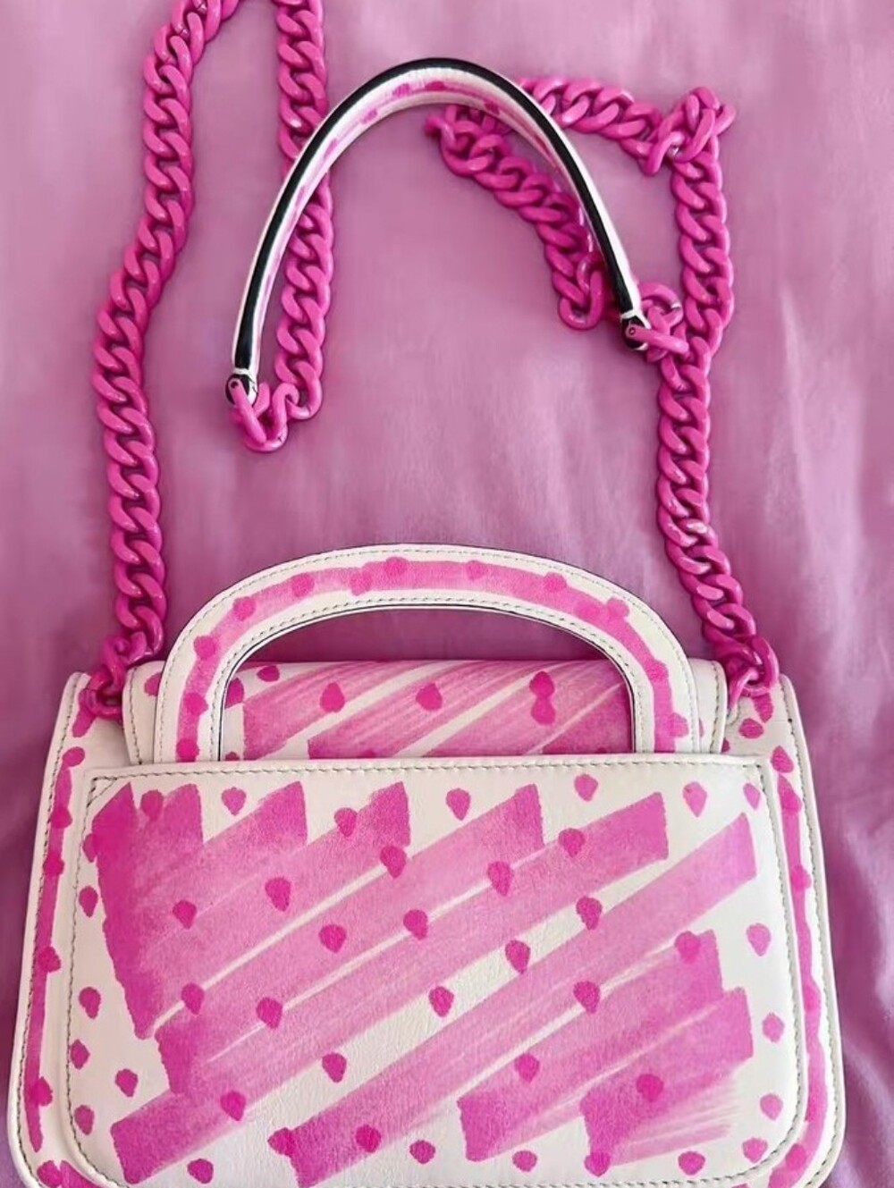 MOSCHINO Brushstroke Leather White Barbie Pink Bag Crossbag - Picture 2 of 7